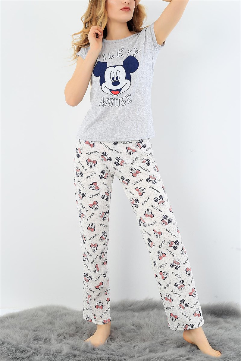 Baskılı Likralı Bayan Pijama Takımı 30759