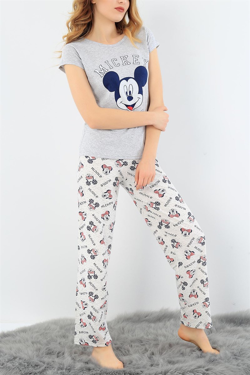 Baskılı Likralı Bayan Pijama Takımı 30759