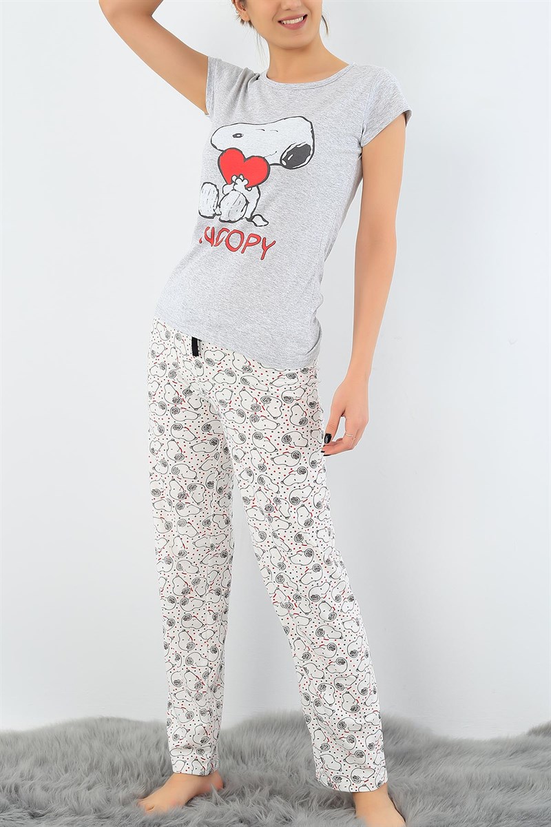 Baskılı Likralı Bayan Pijama Takımı 30766