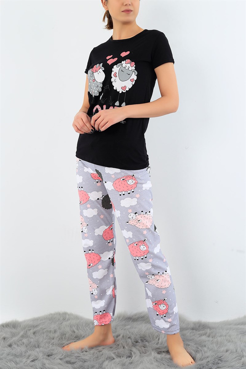 Baskılı Likralı Bayan Pijama Takımı 30780