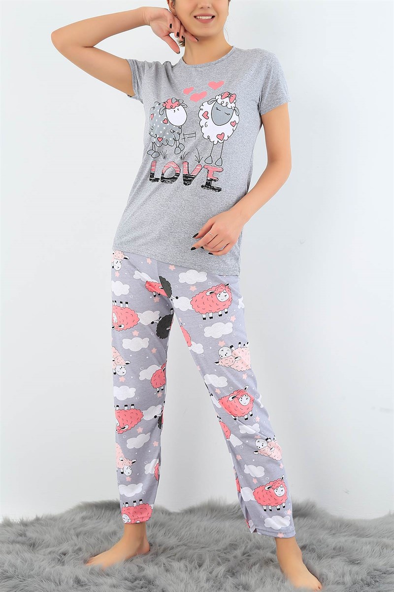 Baskılı Likralı Bayan Pijama Takımı 30781