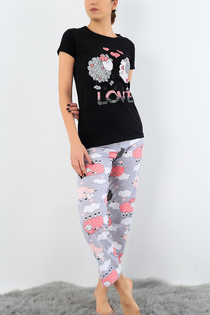 Baskılı Likralı Bayan Pijama Takımı 30780