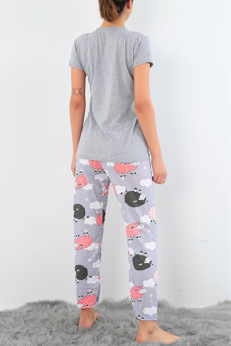 Baskılı Likralı Bayan Pijama Takımı 30781