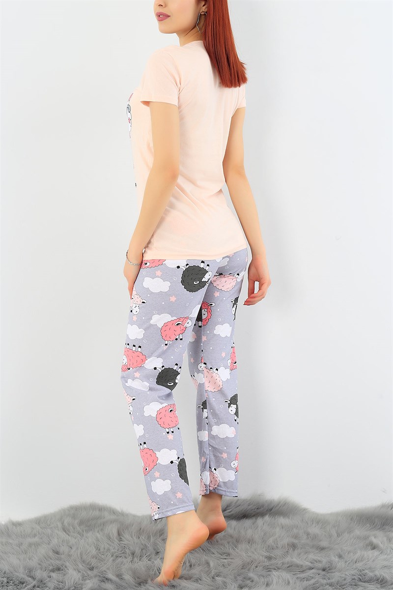 Baskılı Likralı Bayan Pijama Takımı 30783