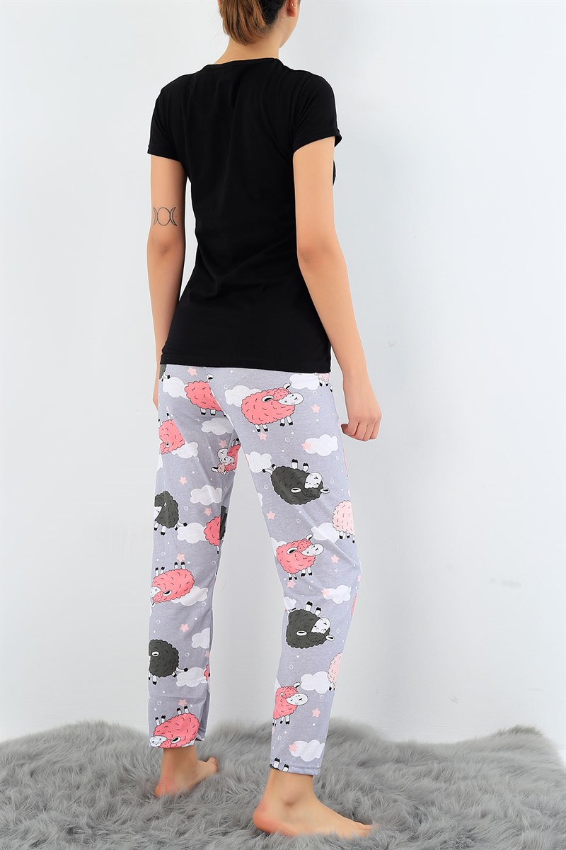 Baskılı Likralı Bayan Pijama Takımı 30780