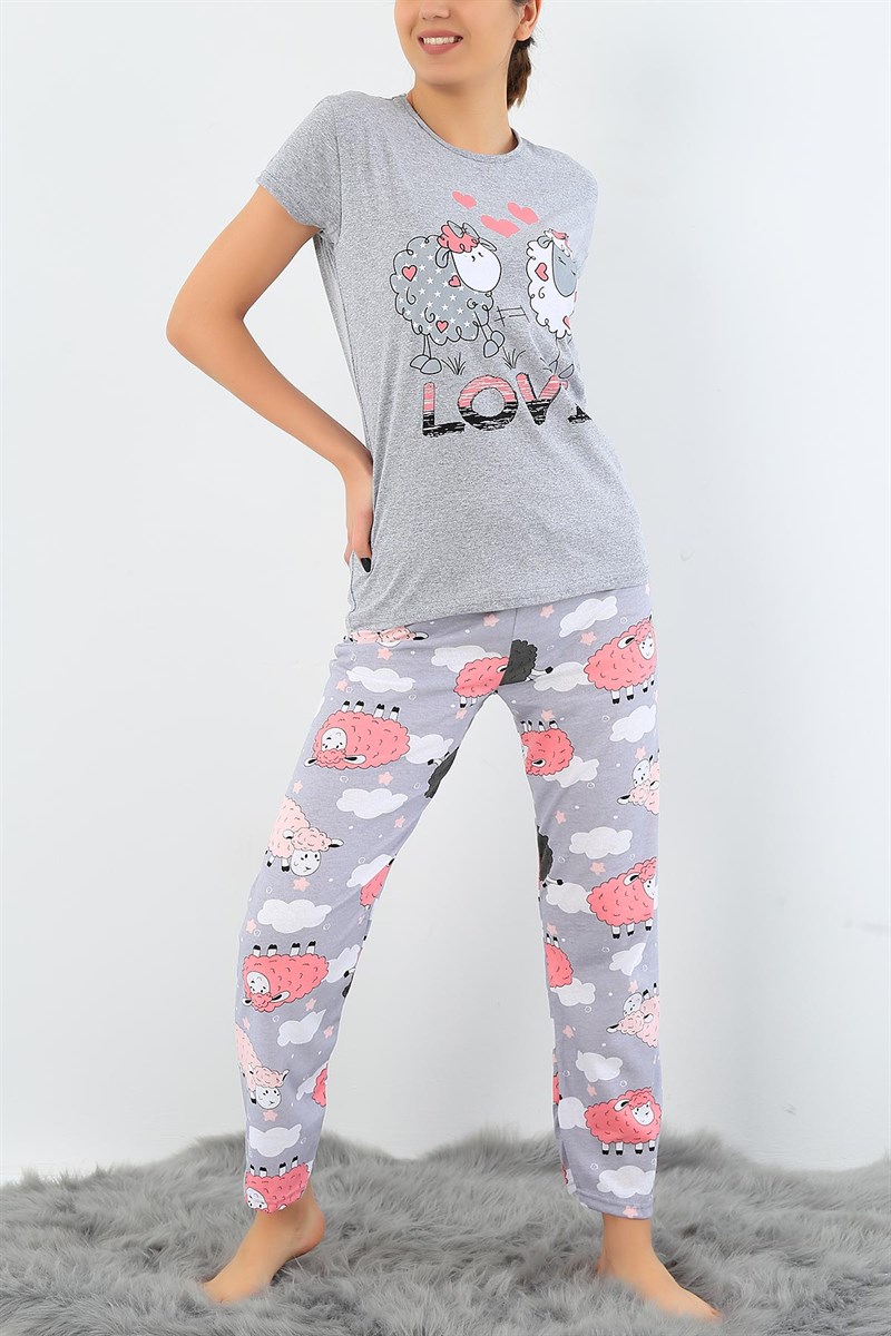 Baskılı Likralı Bayan Pijama Takımı 30781