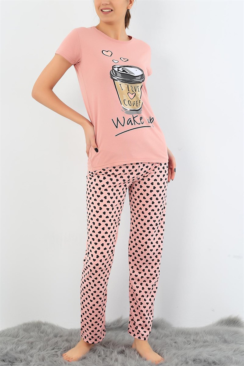 Baskılı Likralı Bayan Pijama Takımı 30795