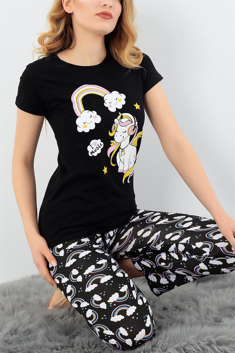 Baskılı Likralı Bayan Pijama Takımı 30804