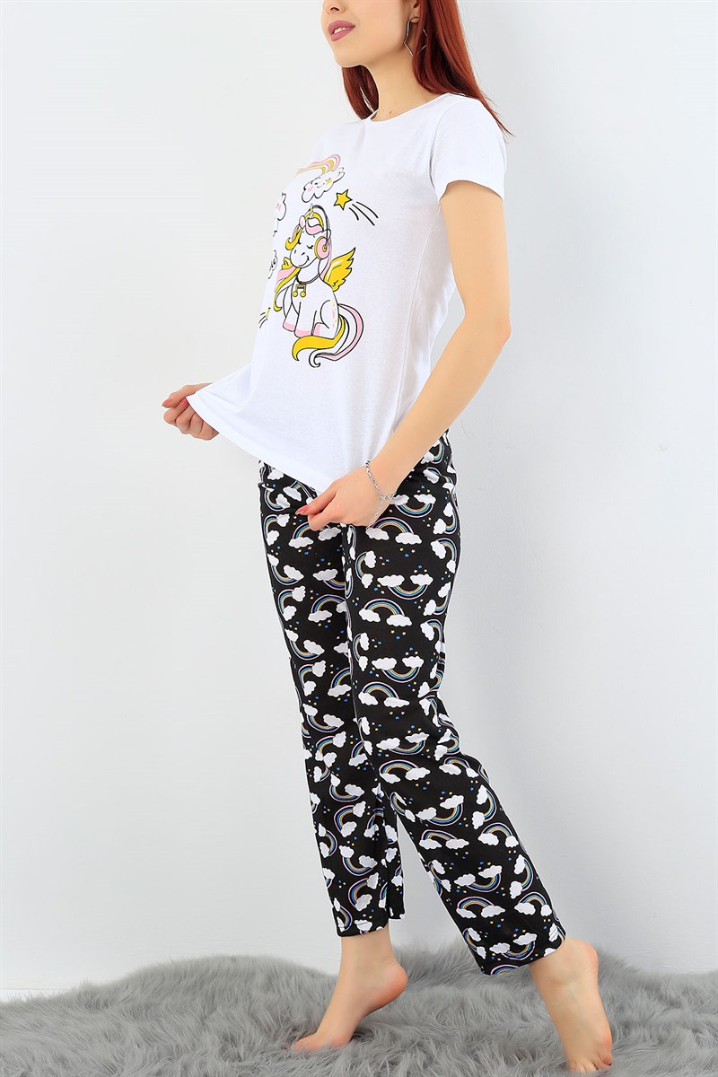 Baskılı Likralı Bayan Pijama Takımı 30803