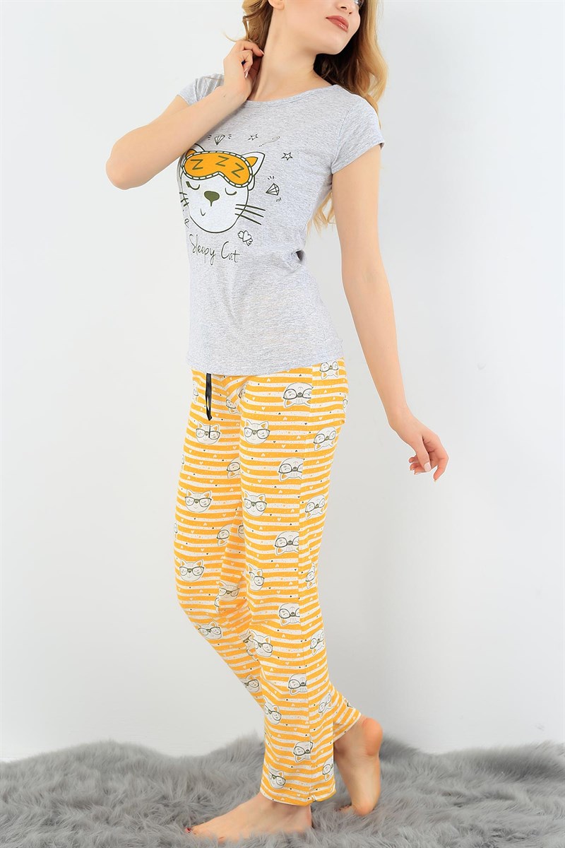 Baskılı Likralı Bayan Pijama Takımı 30809