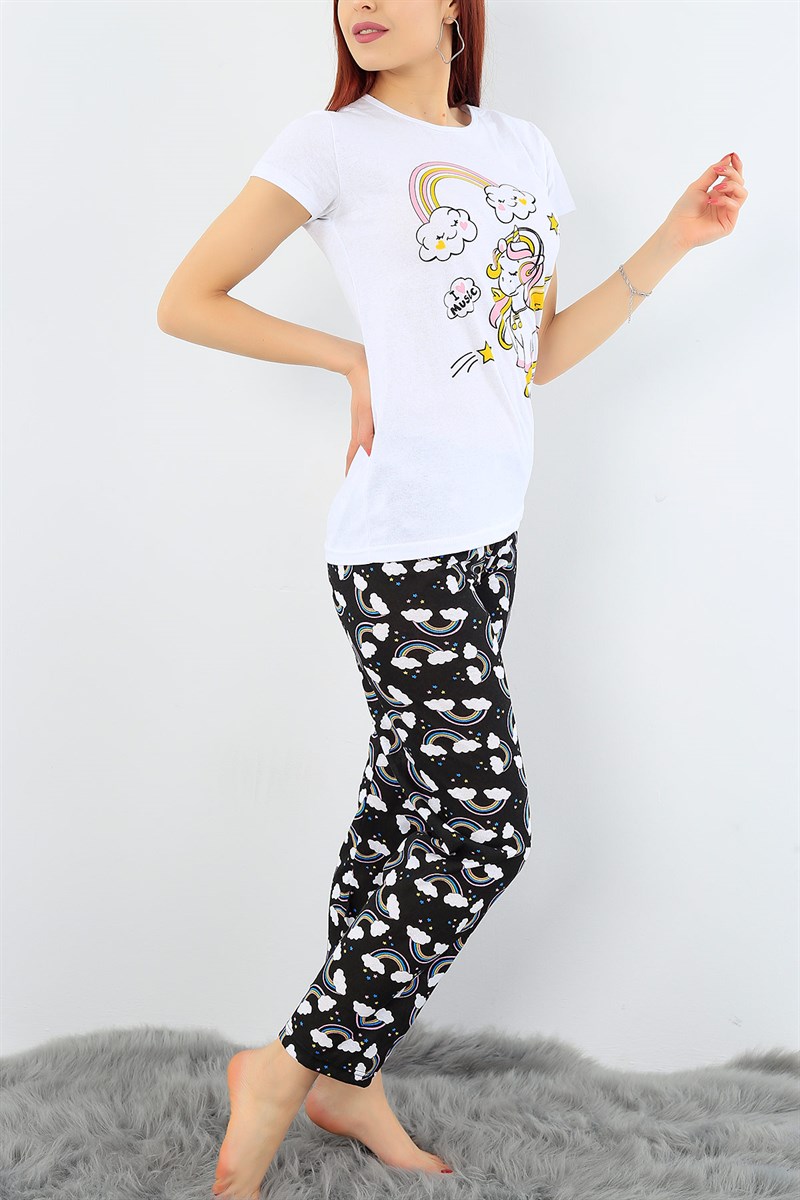 Baskılı Likralı Bayan Pijama Takımı 30803