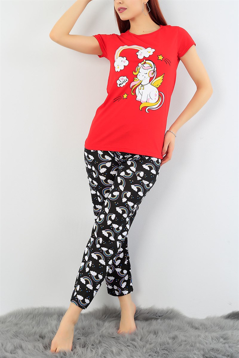 Baskılı Likralı Bayan Pijama Takımı 30806