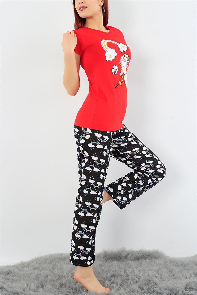 Baskılı Likralı Bayan Pijama Takımı 30806
