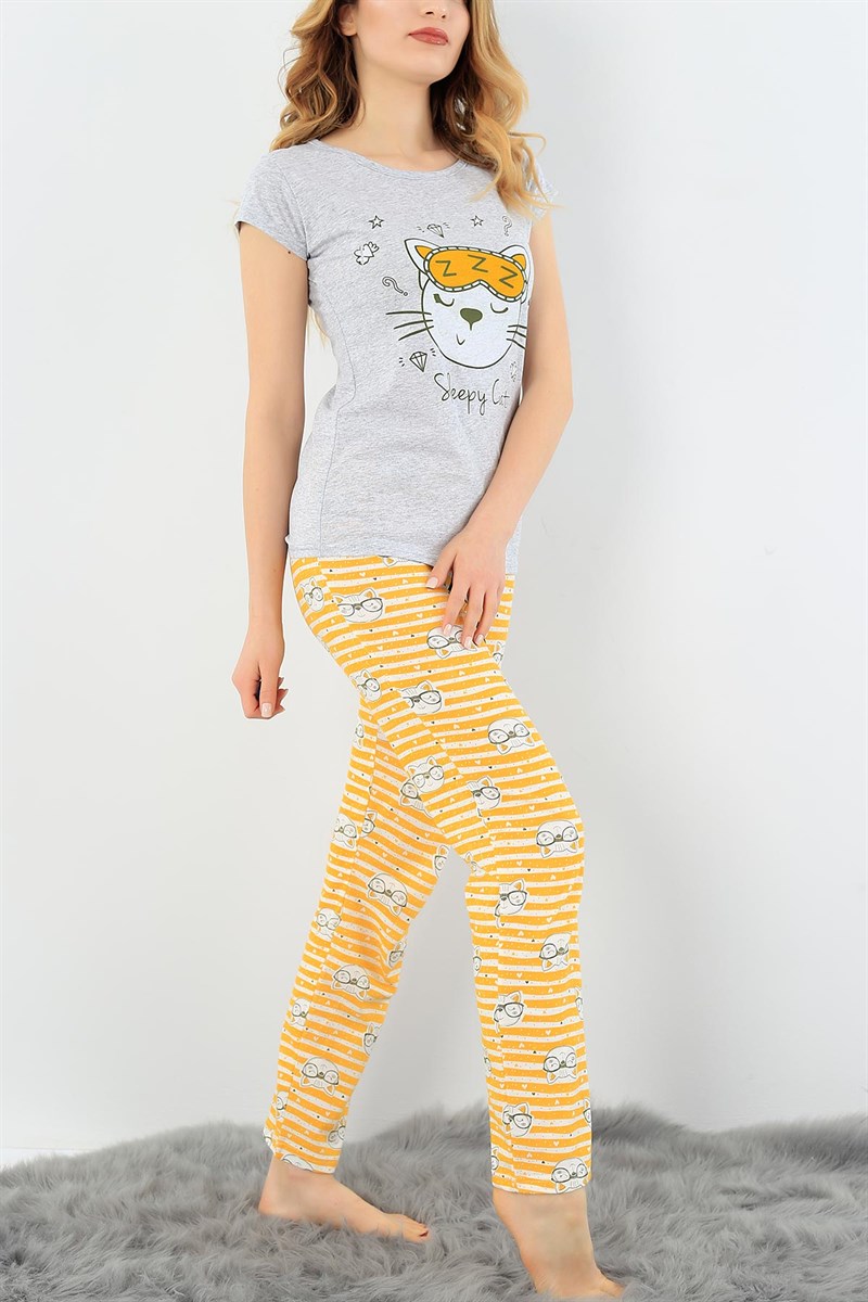 Baskılı Likralı Bayan Pijama Takımı 30809