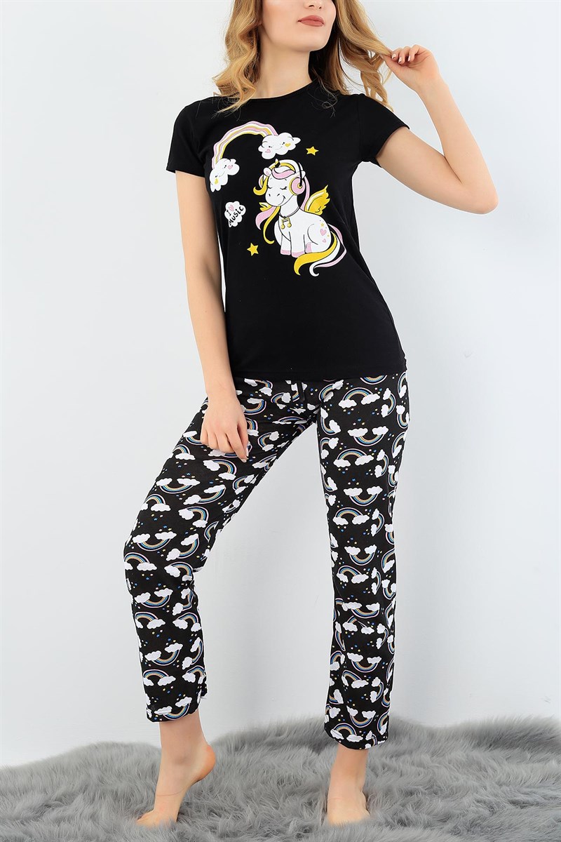 Baskılı Likralı Bayan Pijama Takımı 30804
