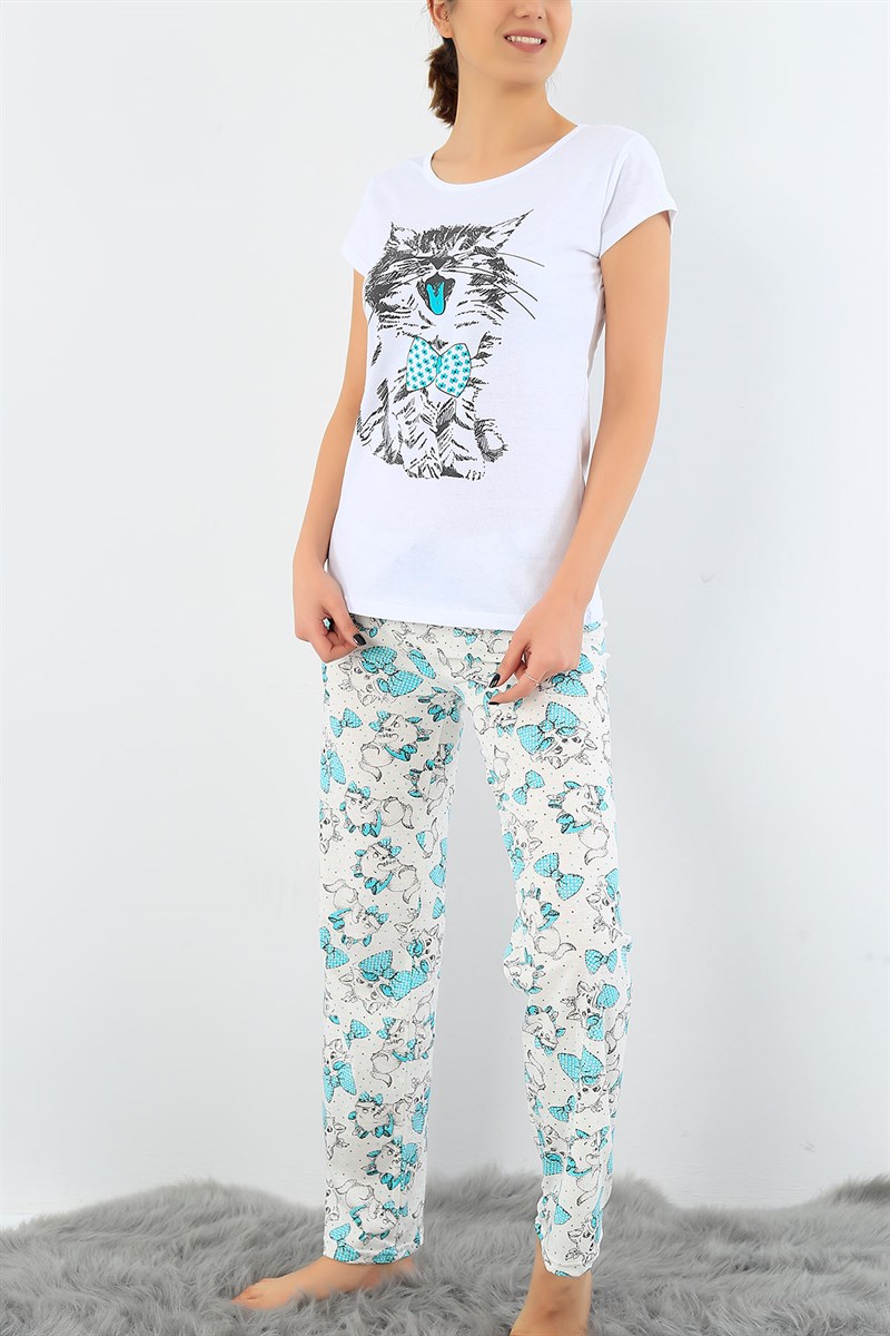 Baskılı Likralı Bayan Pijama Takımı 30816