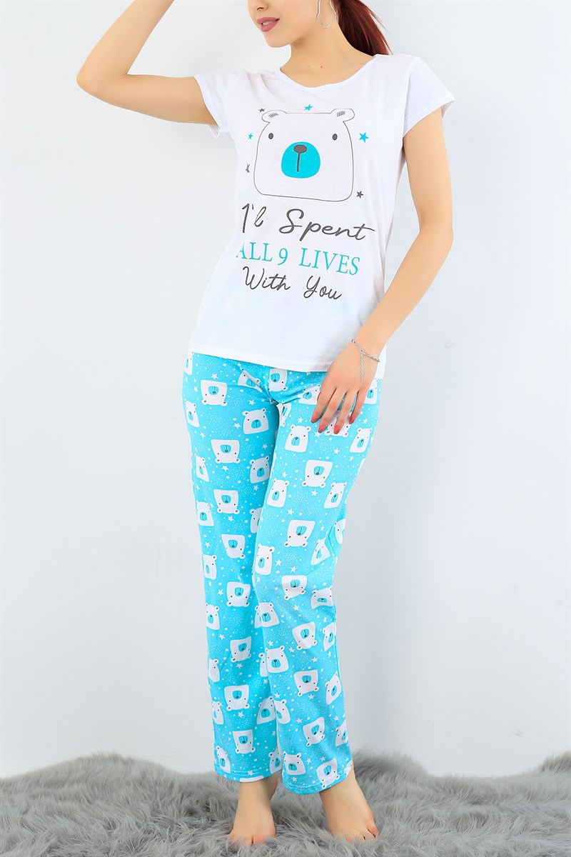 Baskılı Likralı Bayan Pijama Takımı 30818
