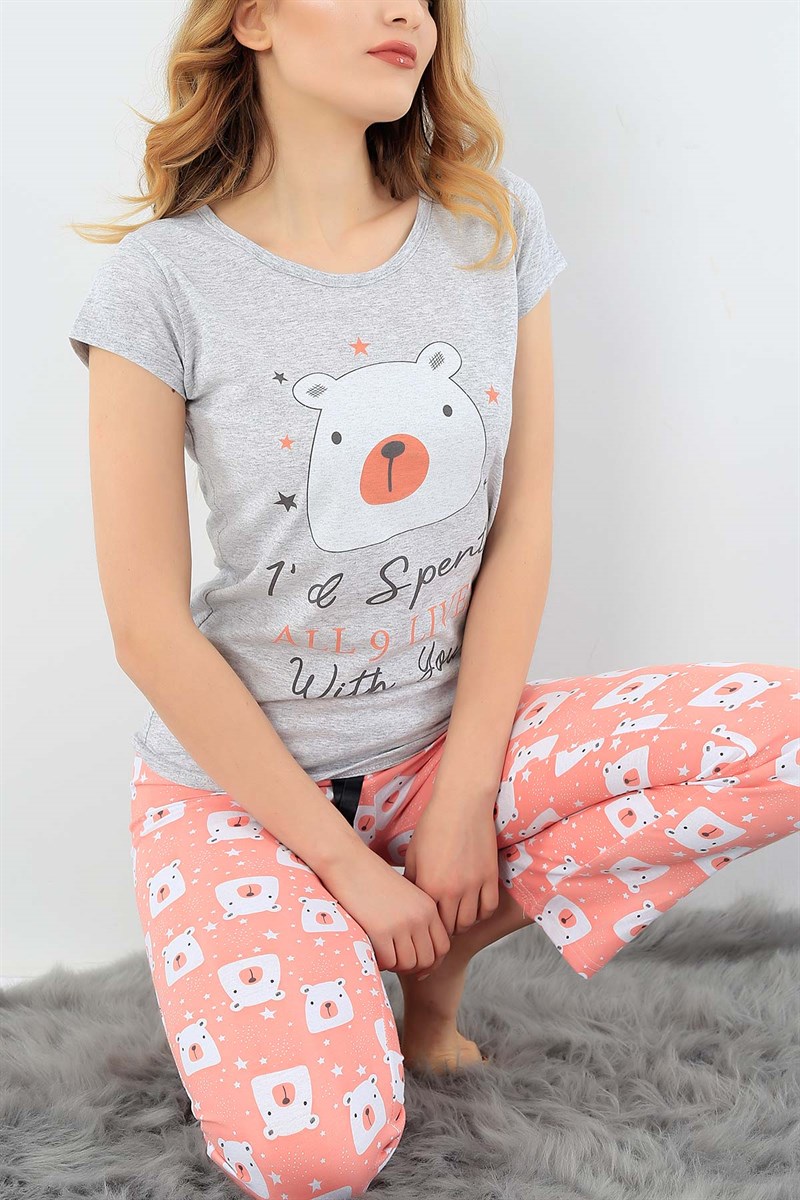 Baskılı Likralı Bayan Pijama Takımı 30817