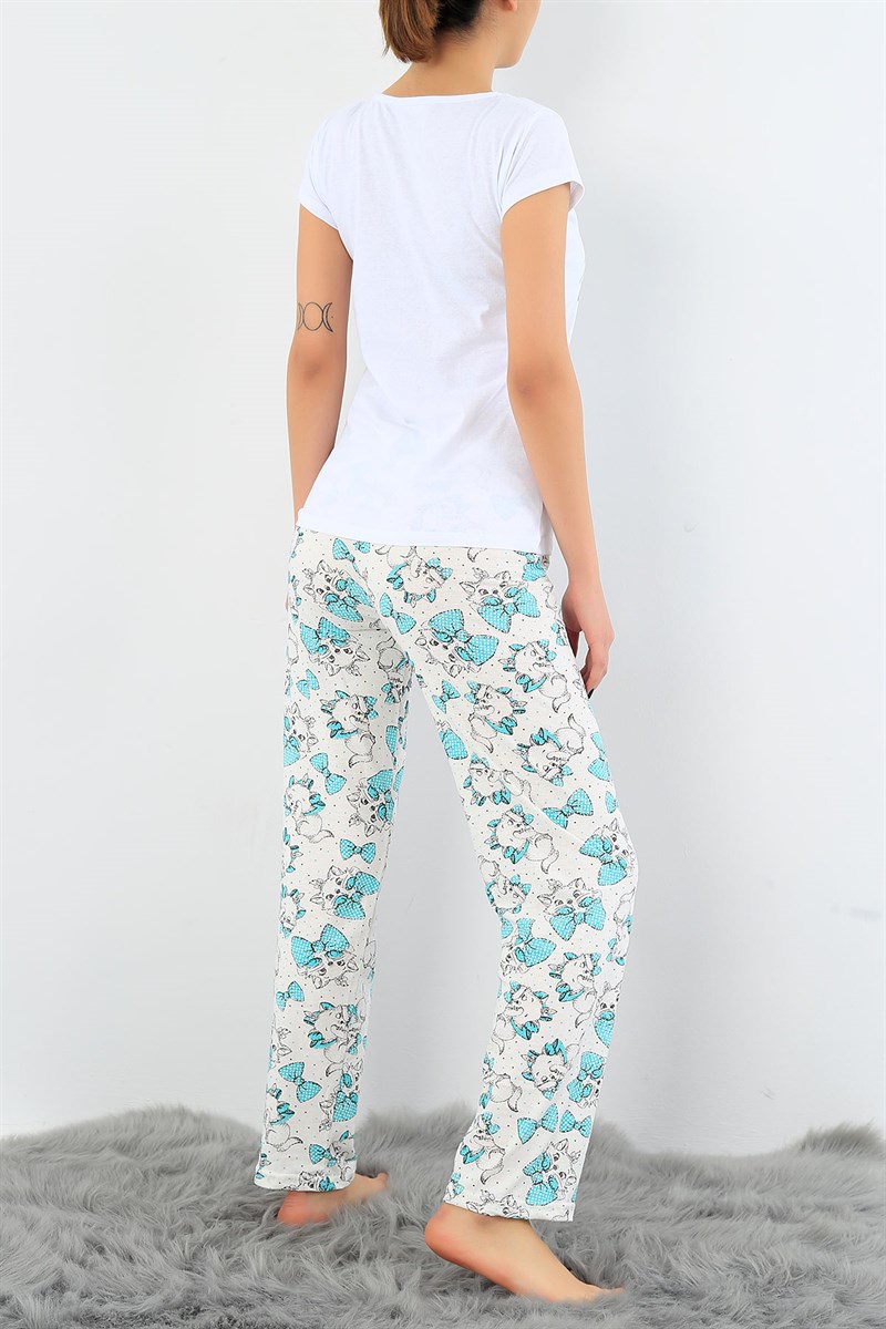Baskılı Likralı Bayan Pijama Takımı 30816