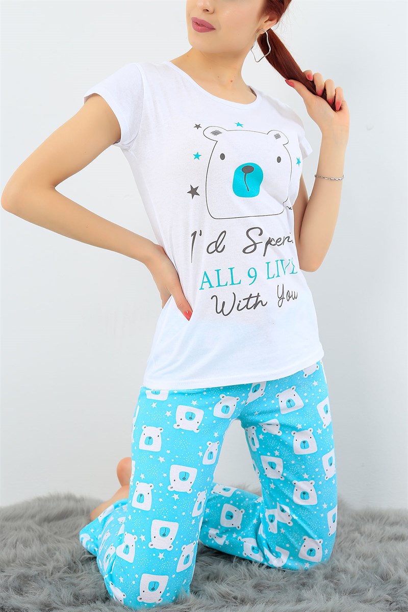 Baskılı Likralı Bayan Pijama Takımı 30818