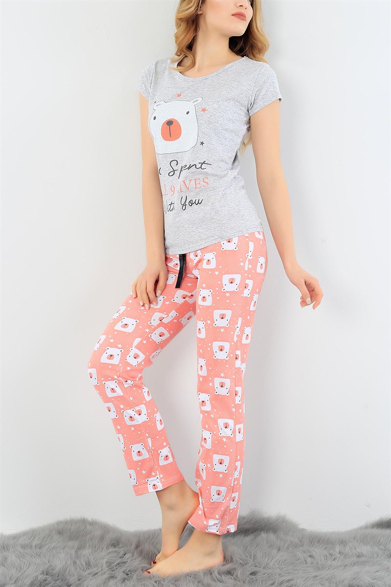 Baskılı Likralı Bayan Pijama Takımı 30817