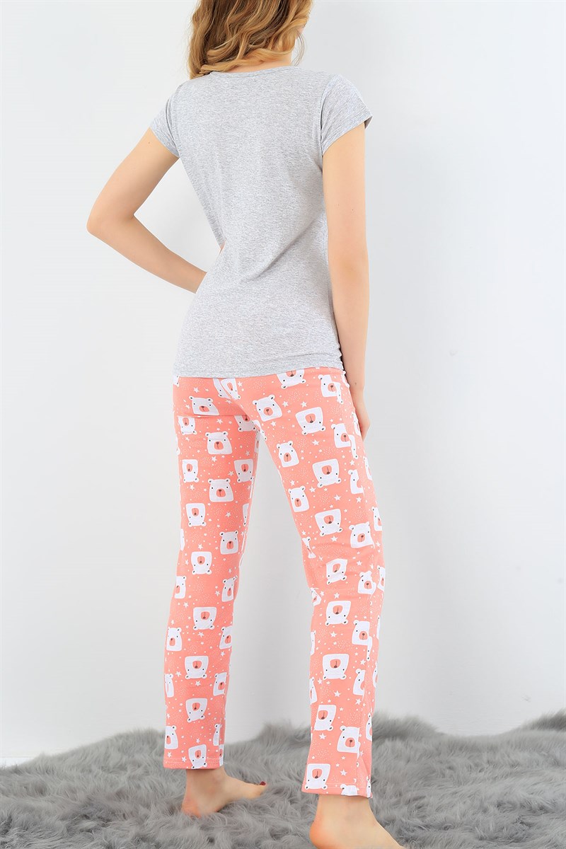 Baskılı Likralı Bayan Pijama Takımı 30817