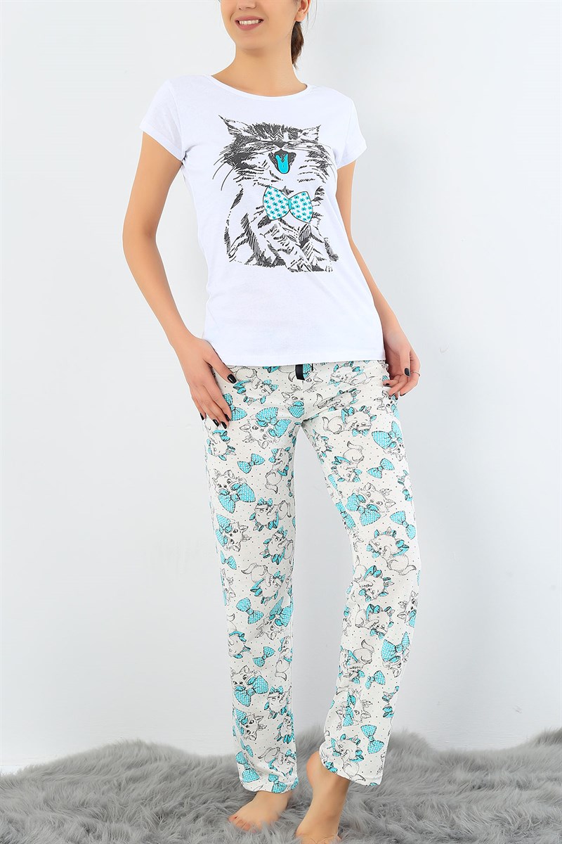 Baskılı Likralı Bayan Pijama Takımı 30816