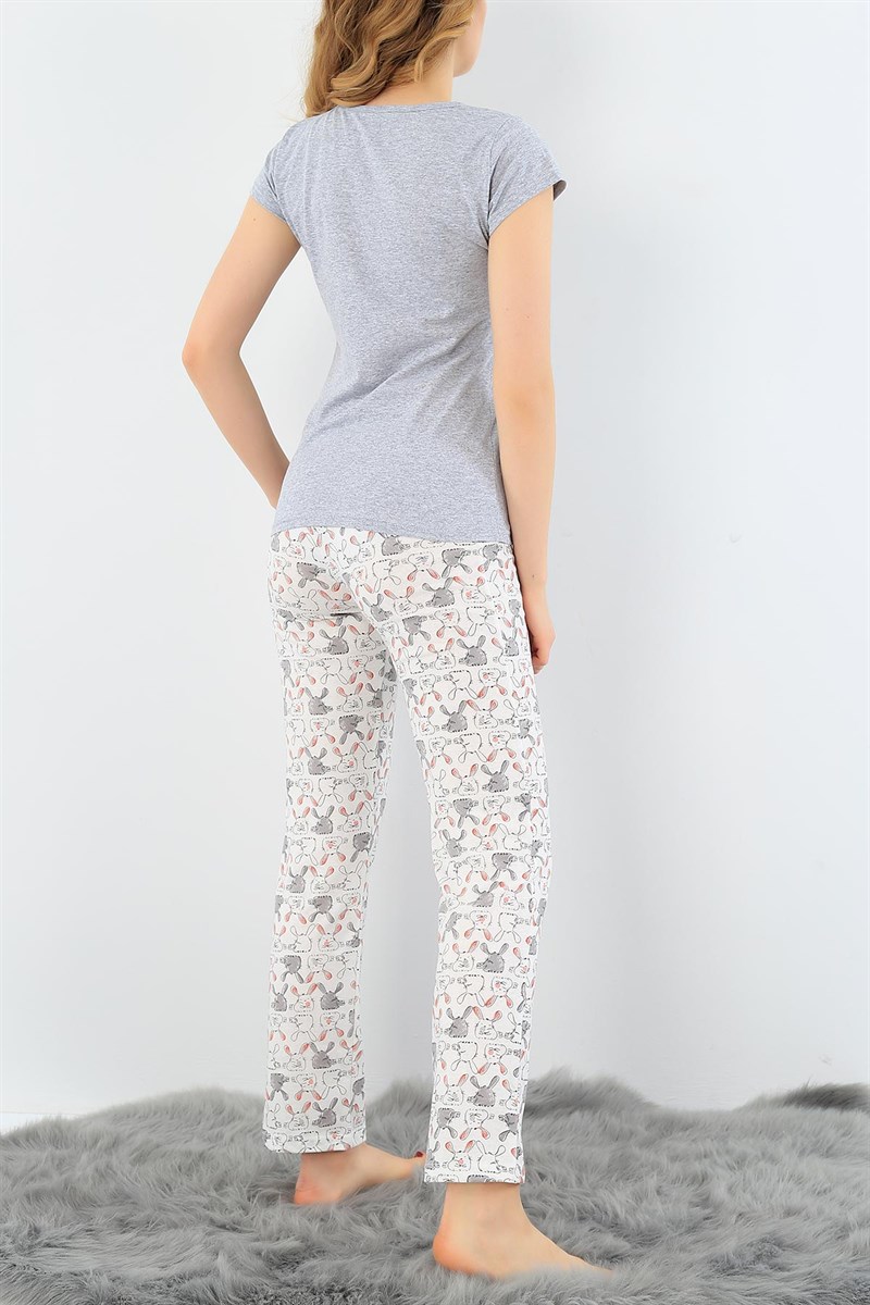 Baskılı Likralı Bayan Pijama Takımı 30820