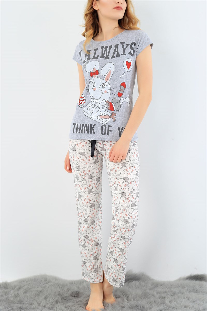 Baskılı Likralı Bayan Pijama Takımı 30820