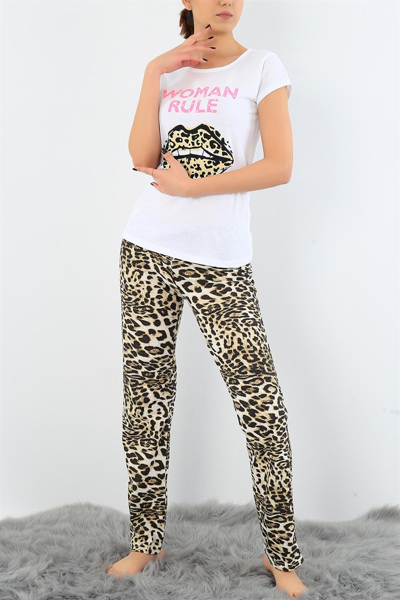 Baskılı Likralı Bayan Pijama Takımı 30828