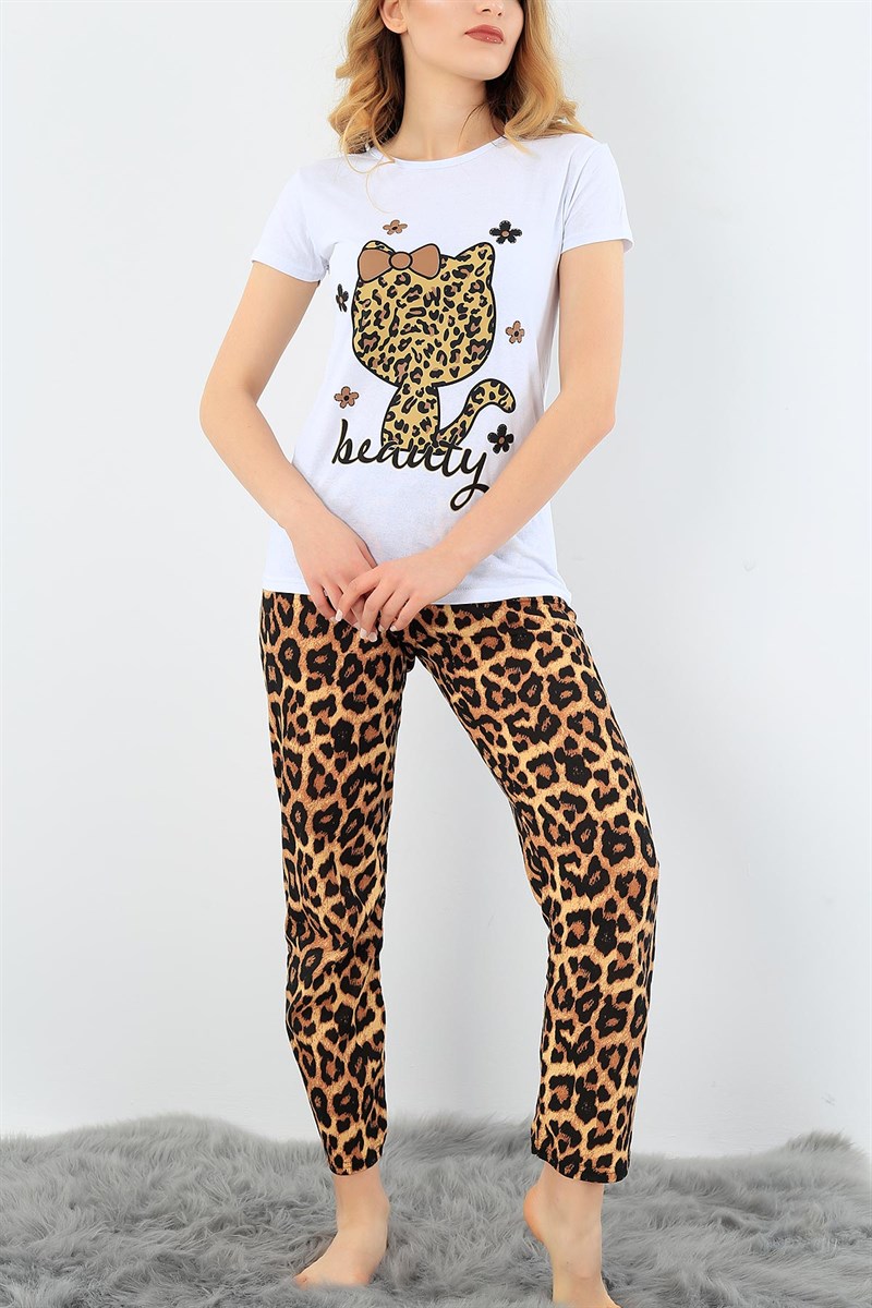 Baskılı Likralı Bayan Pijama Takımı 30827
