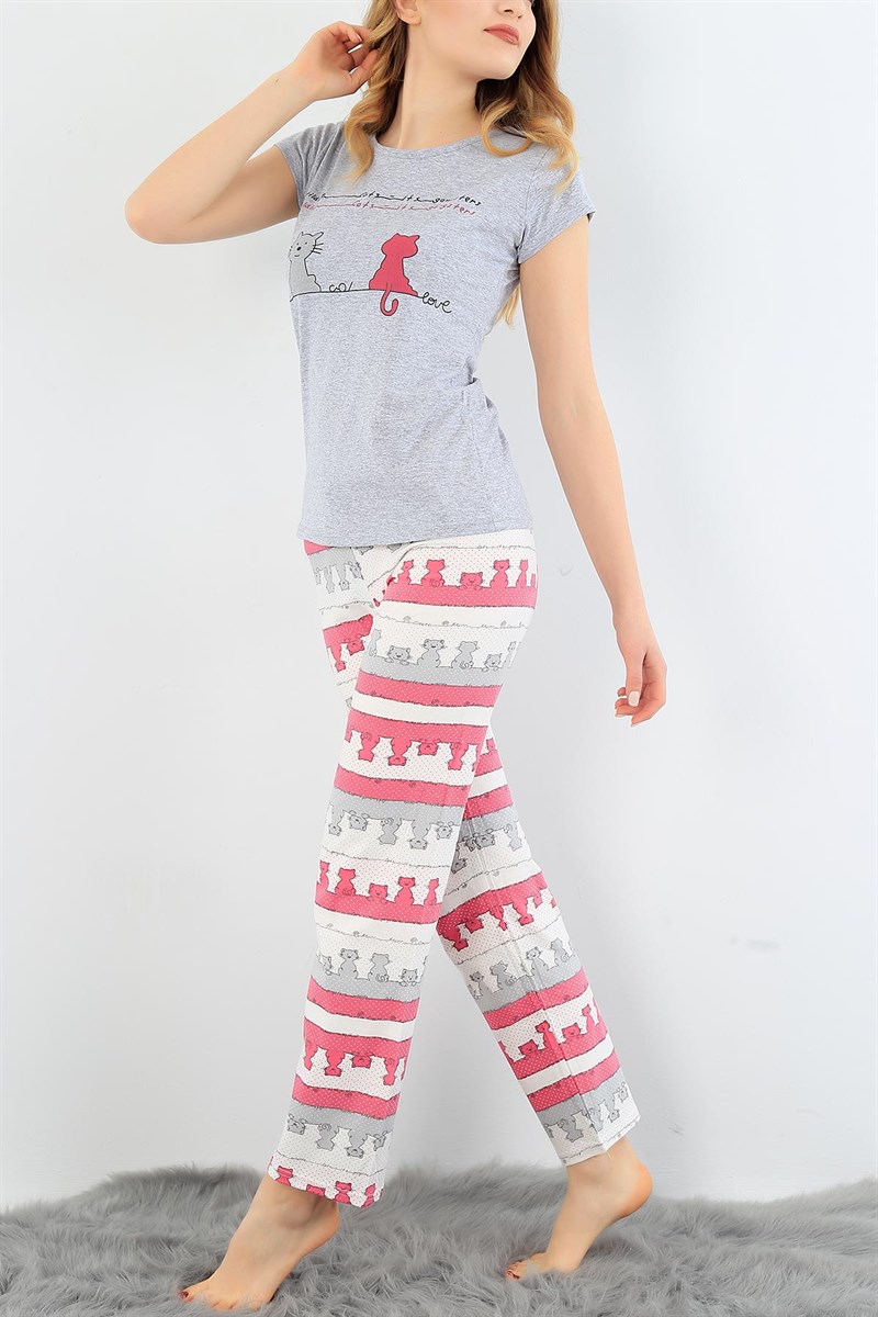 Baskılı Likralı Bayan Pijama Takımı 30831