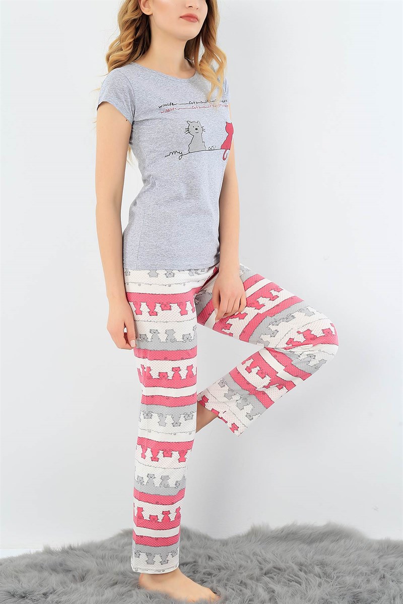 Baskılı Likralı Bayan Pijama Takımı 30831