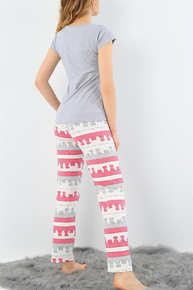 Baskılı Likralı Bayan Pijama Takımı 30831