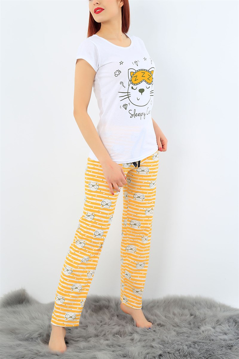 Baskılı Likralı Bayan Pijama Takımı 30980