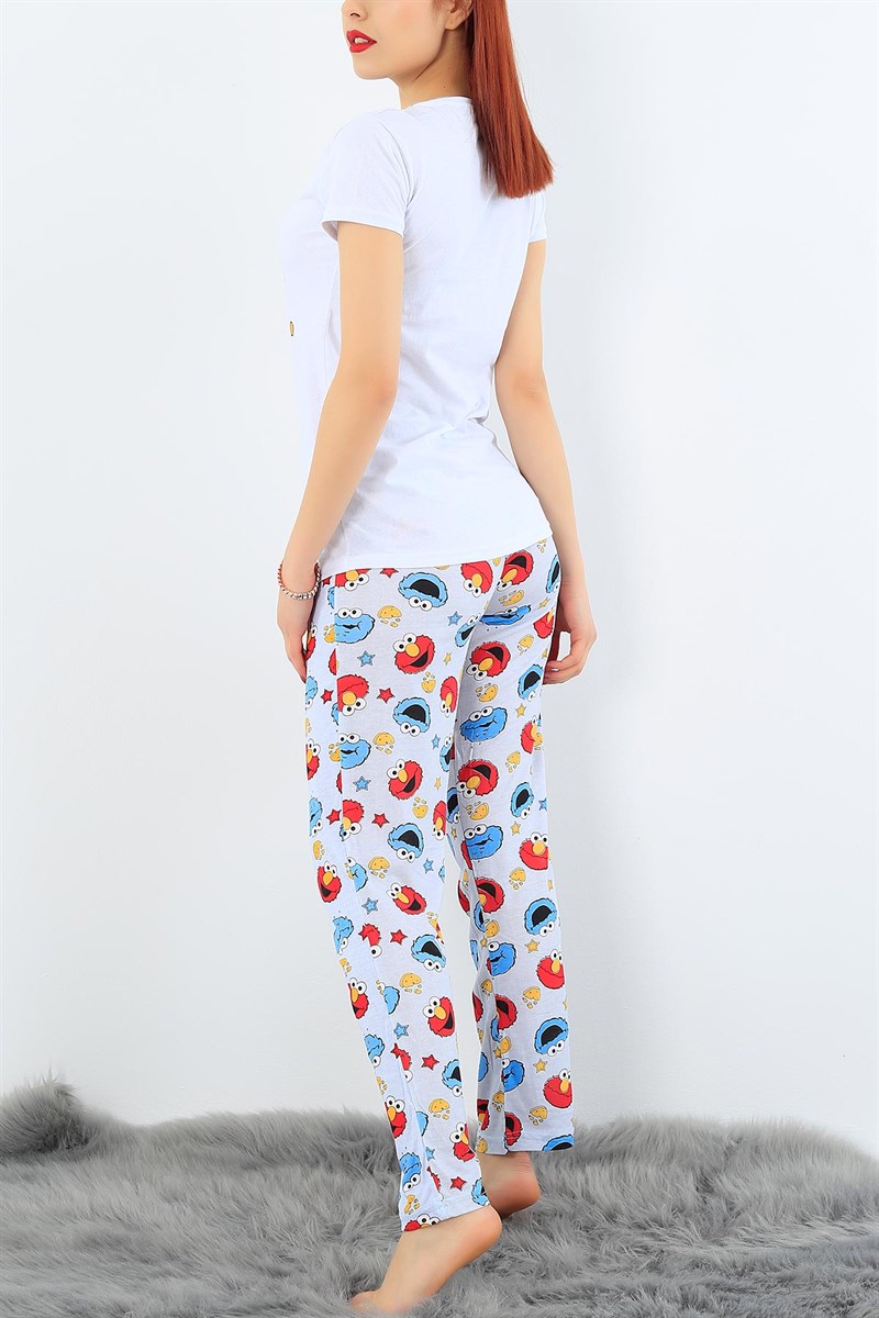 Baskılı Likralı Bayan Pijama Takımı 30988