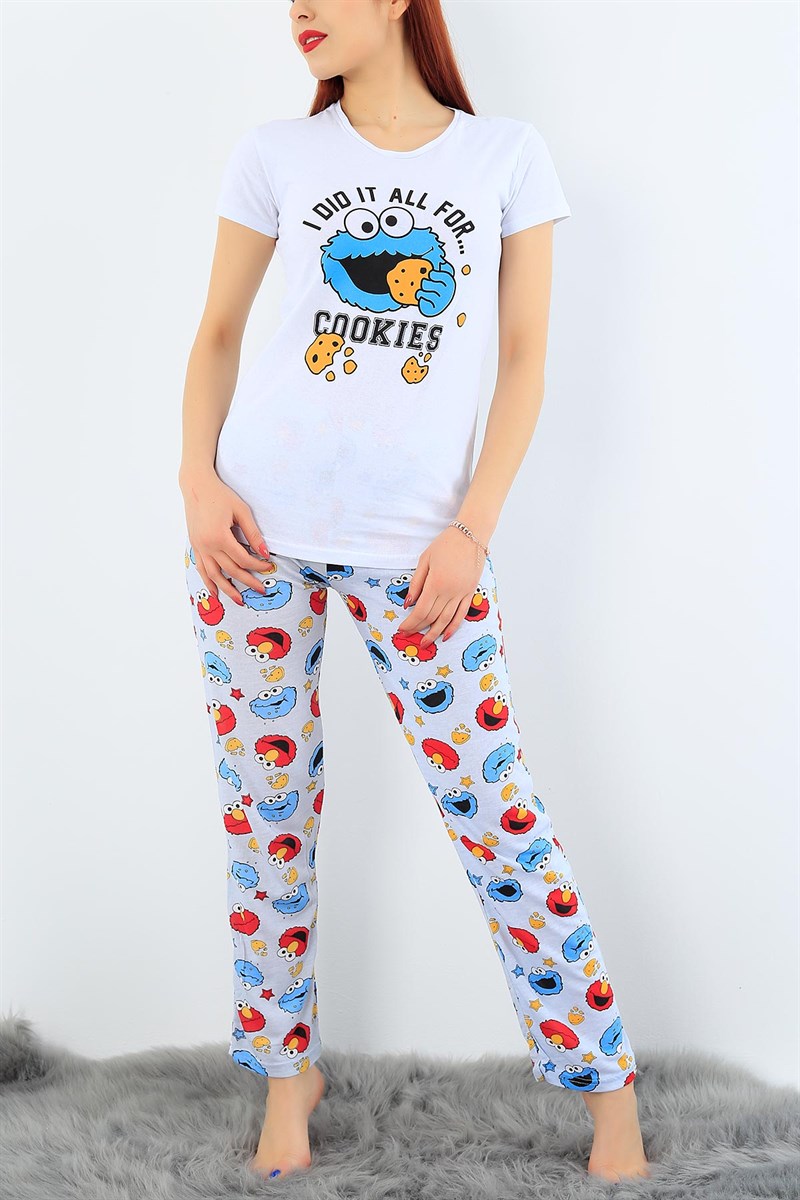 Baskılı Likralı Bayan Pijama Takımı 30988