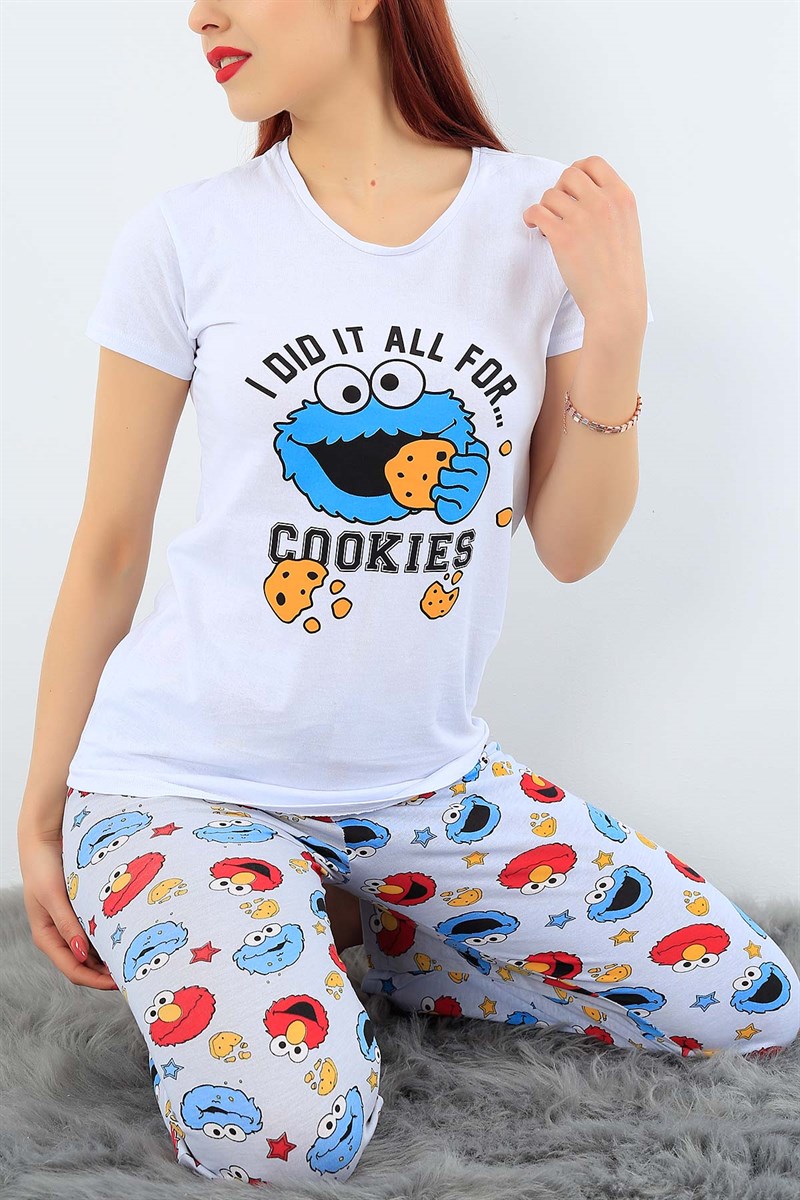 Baskılı Likralı Bayan Pijama Takımı 30988