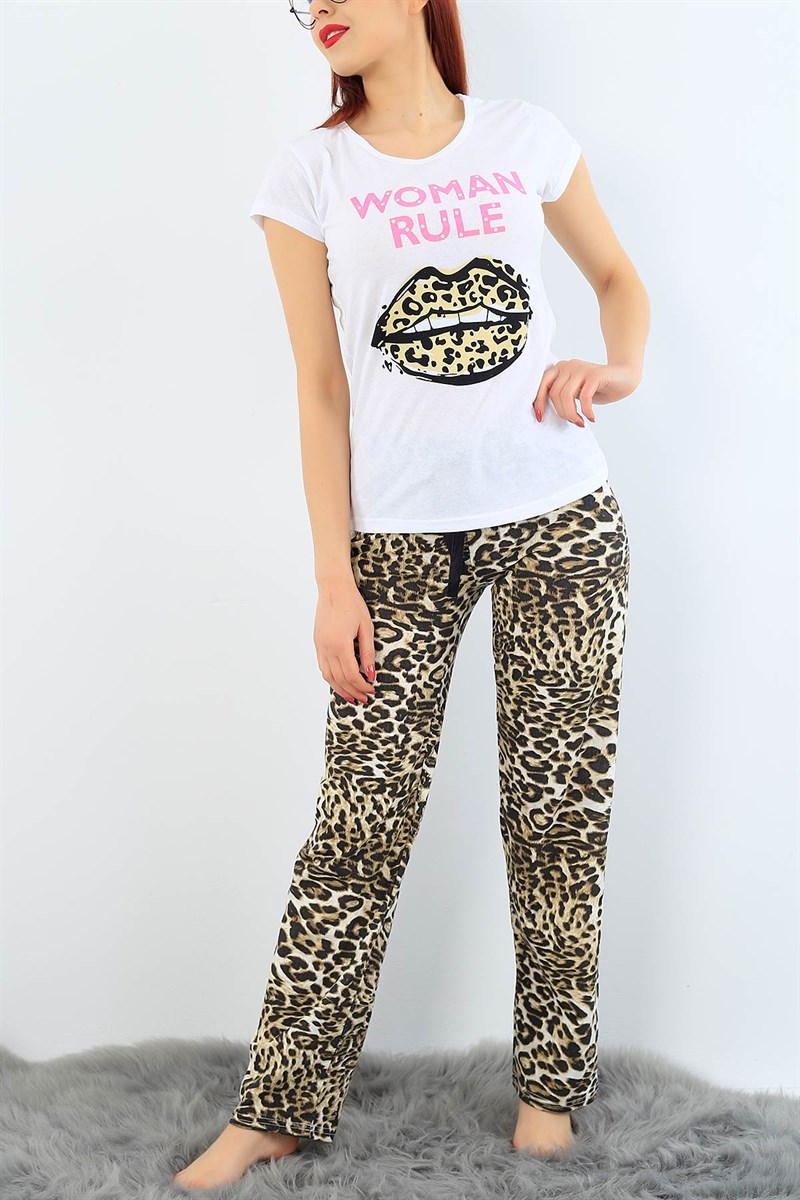 Baskılı Likralı Bayan Pijama Takımı 30983