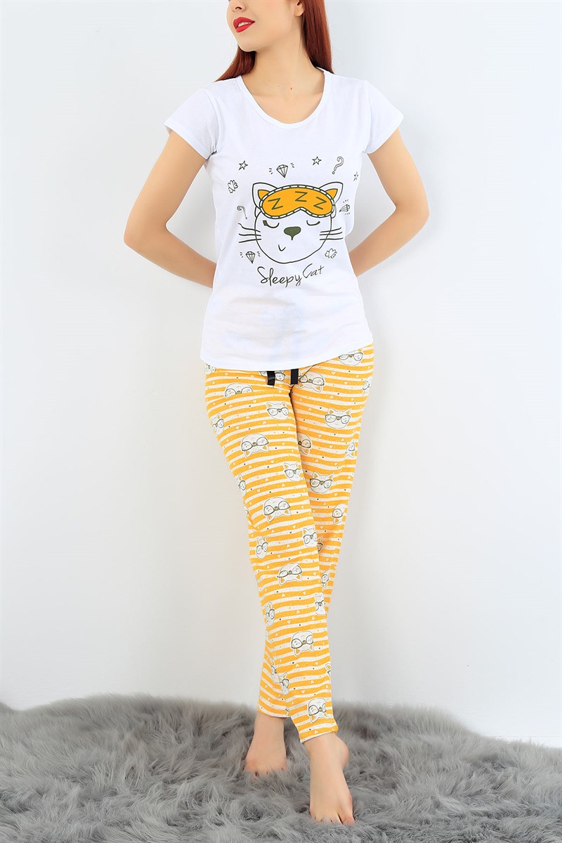 Baskılı Likralı Bayan Pijama Takımı 30980