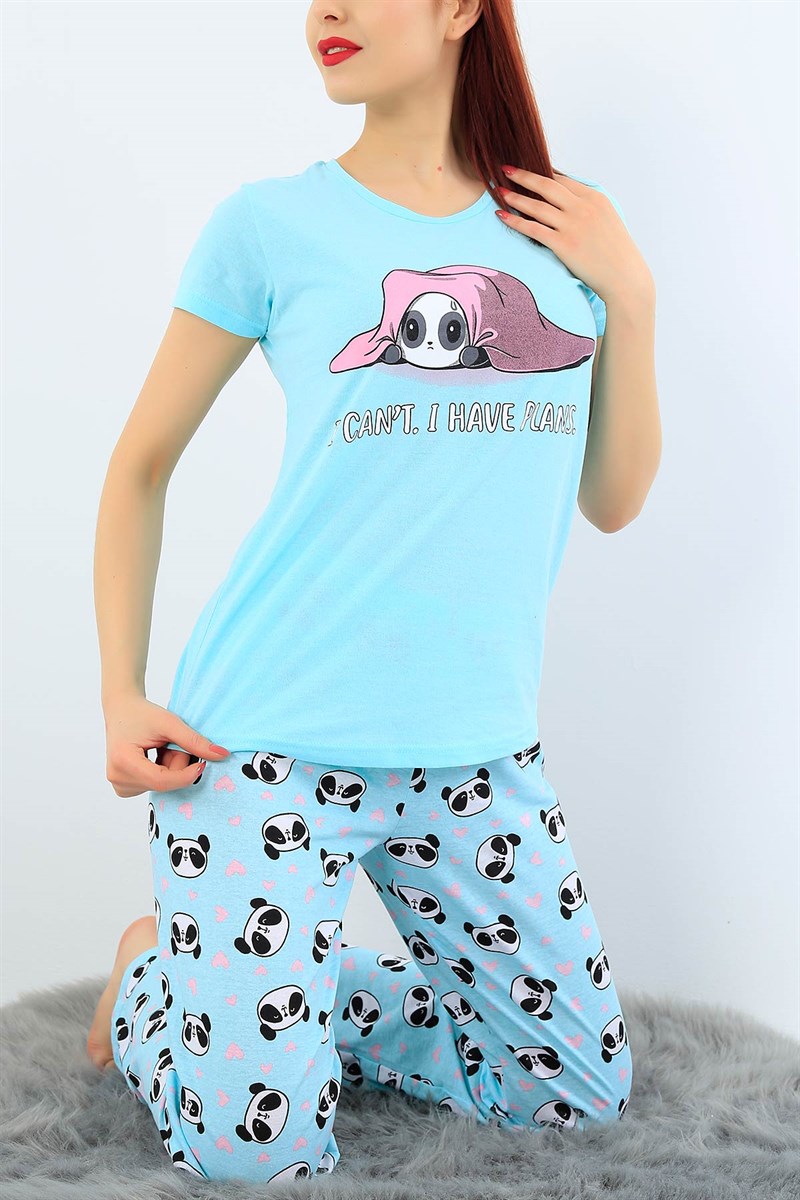 Baskılı Likralı Bayan Pijama Takımı 31000