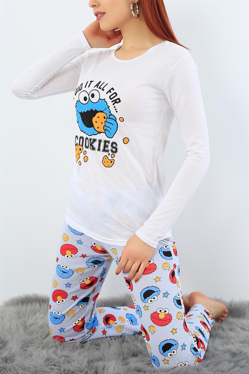 Baskılı Likralı Bayan Pijama Takımı 31177