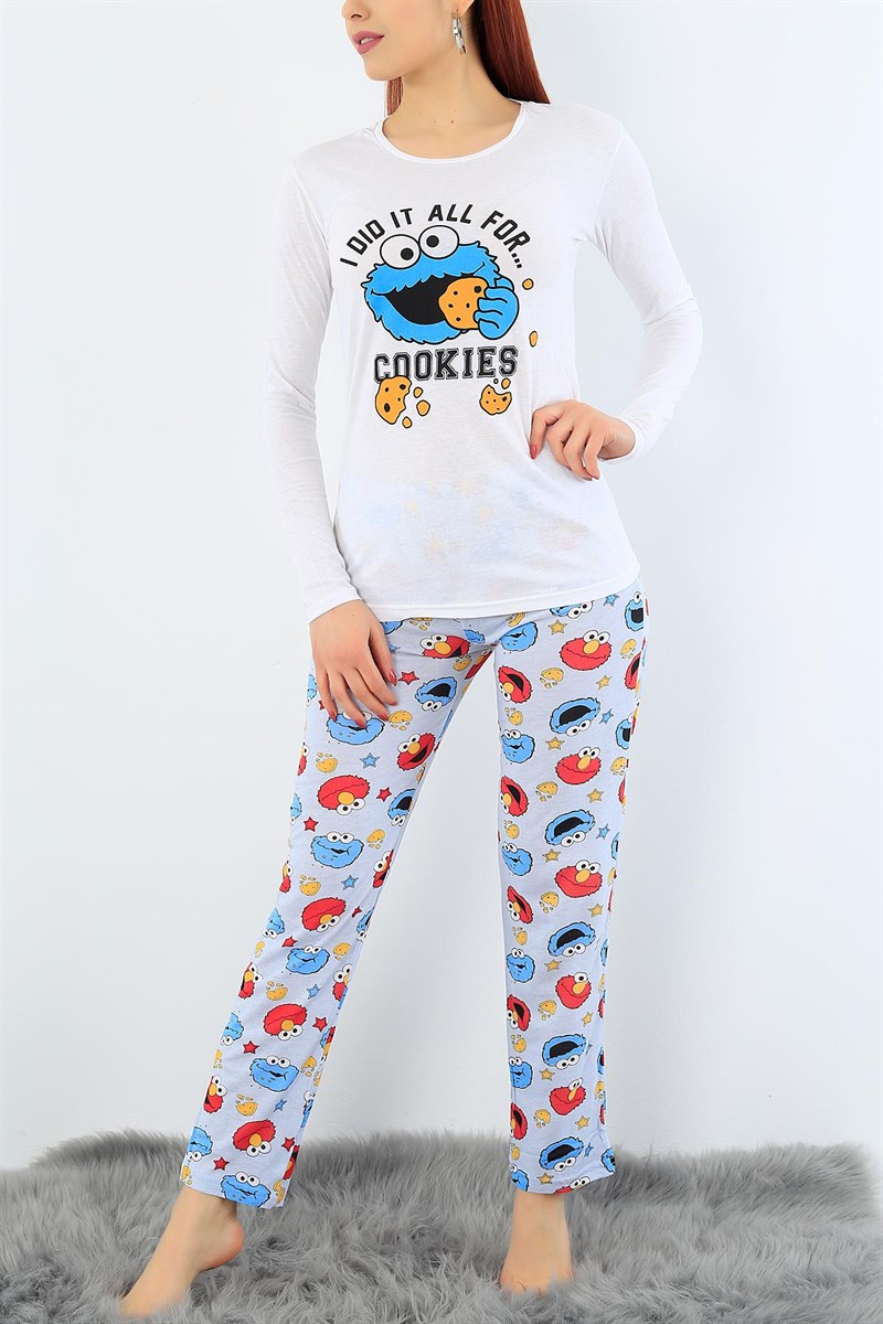 Baskılı Likralı Bayan Pijama Takımı 31177