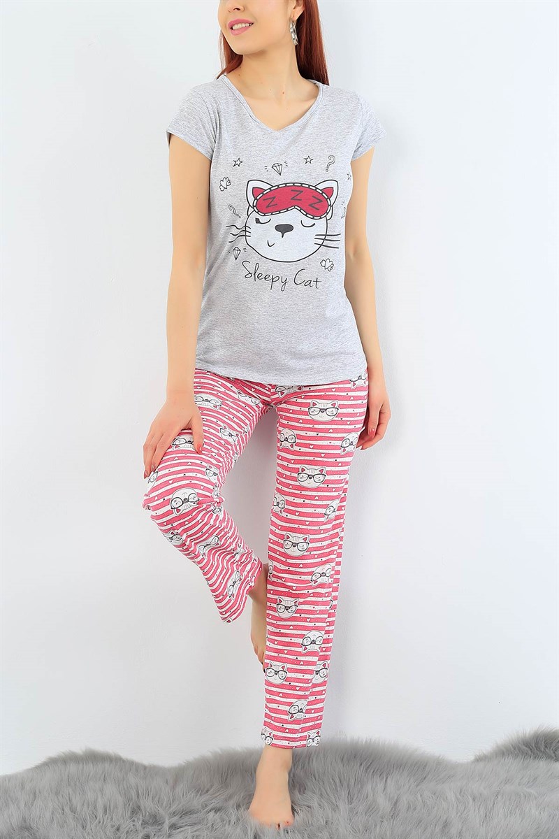 Baskılı Likralı Bayan Pijama Takımı 31321