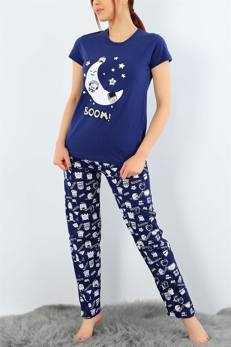 Baskılı Likralı Bayan Pijama Takımı 31351