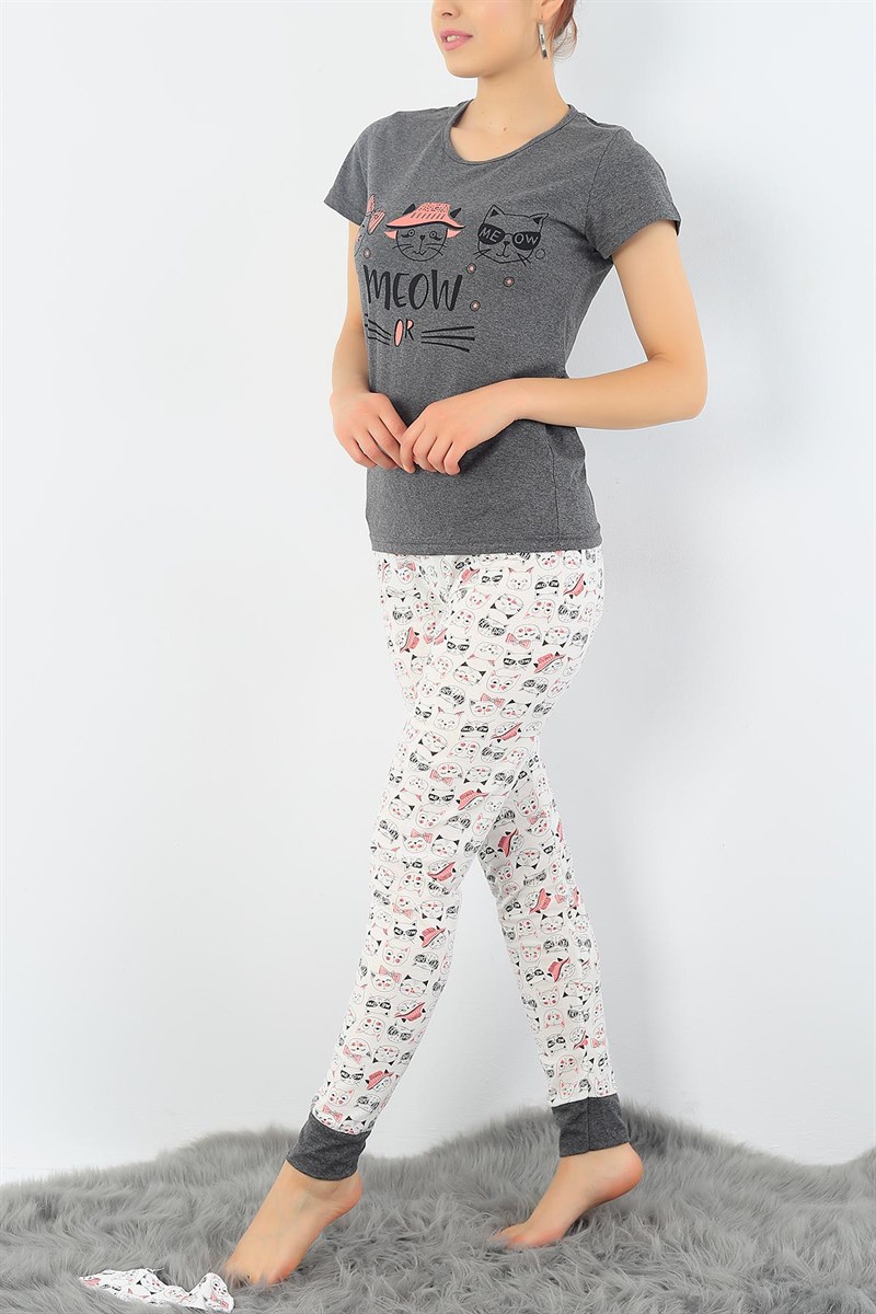 Baskılı Likralı Bayan Pijama Takımı 33003