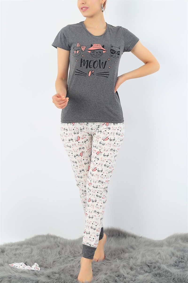 Baskılı Likralı Bayan Pijama Takımı 33003