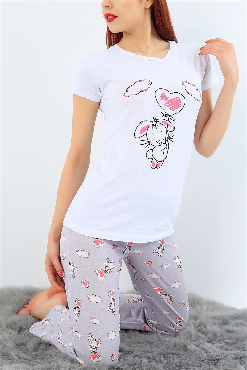 Baskılı Likralı Bayan Pijama Takımı 33682
