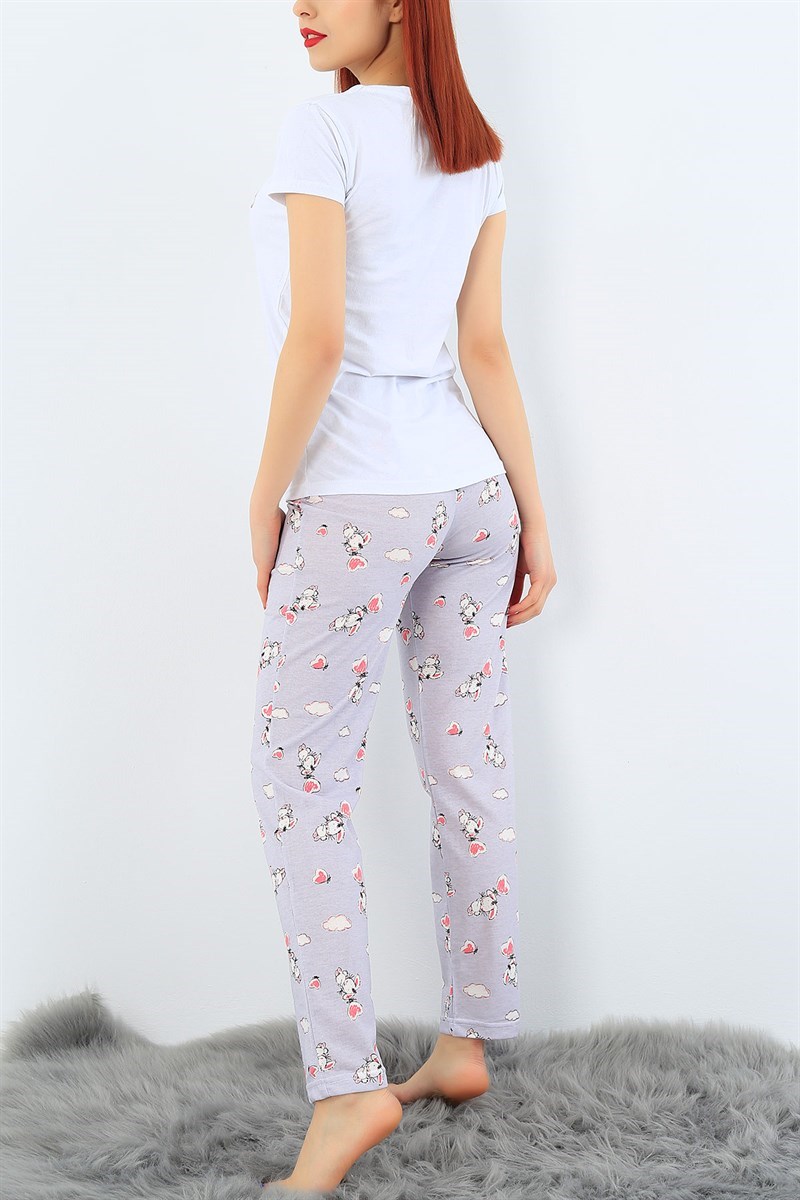 Baskılı Likralı Bayan Pijama Takımı 33682