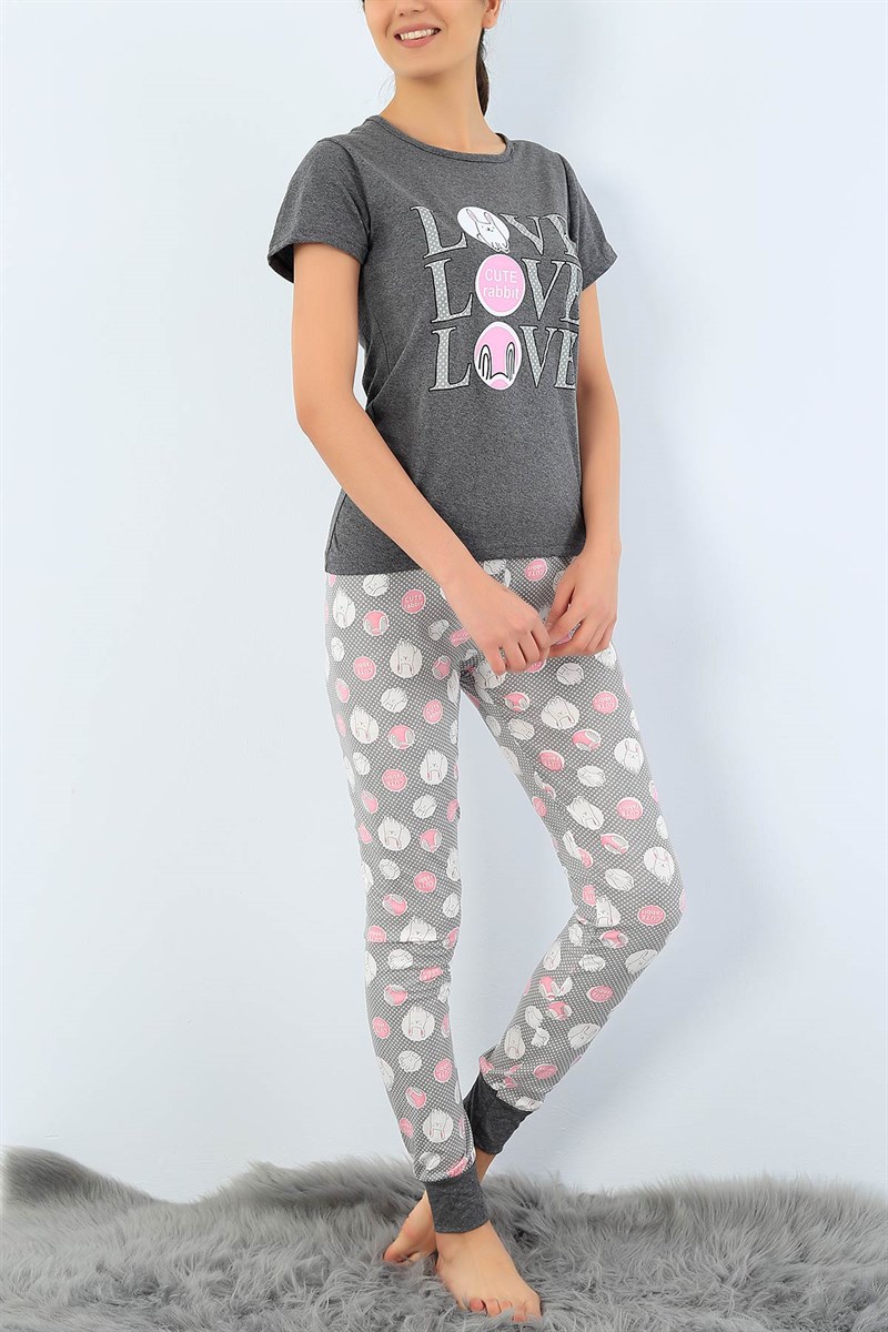 Baskılı Likralı Bayan Pijama Takımı 33949